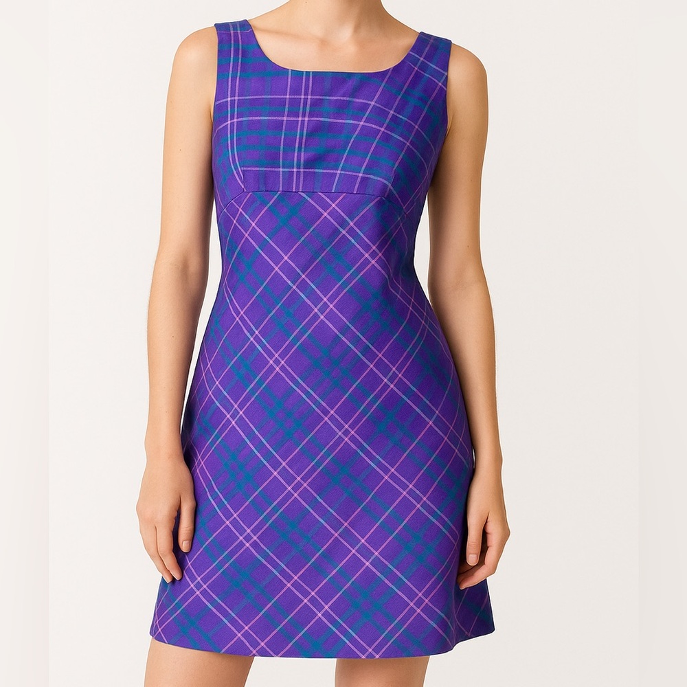 Vintage Harris Wallace Purple Silk Plaid Preppy Women’s Dress Size 10